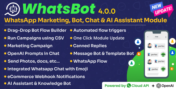 WhatsBot - WhatsApp Marketing, Bot, Chat & AI Personal Assistant Module for Perfex CRM V.4.0.0